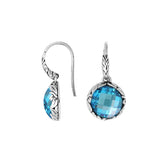 AE-8032-BT Sterling Silver Round Shape Earring With Blue Topaz Q. Jewelry Bali Designs Inc
